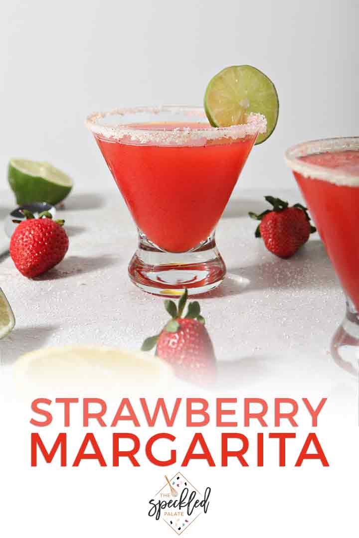 Close up of a Strawberry Margarita with Pinterest text