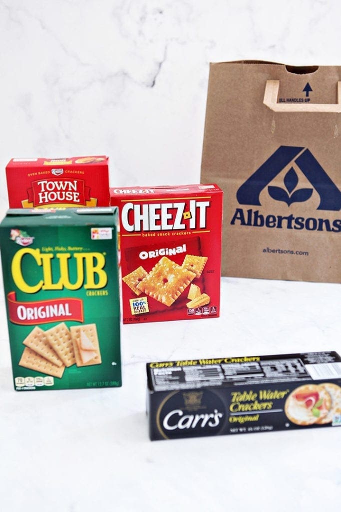 All four cracker types are shown with an Albertsons bag