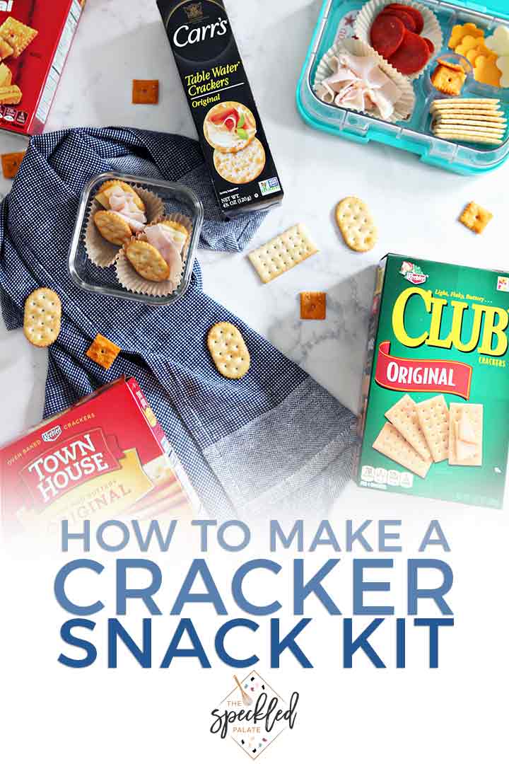 Pinterest graphic featuring a close up of a homemade cracker snack kit and Pinterest text