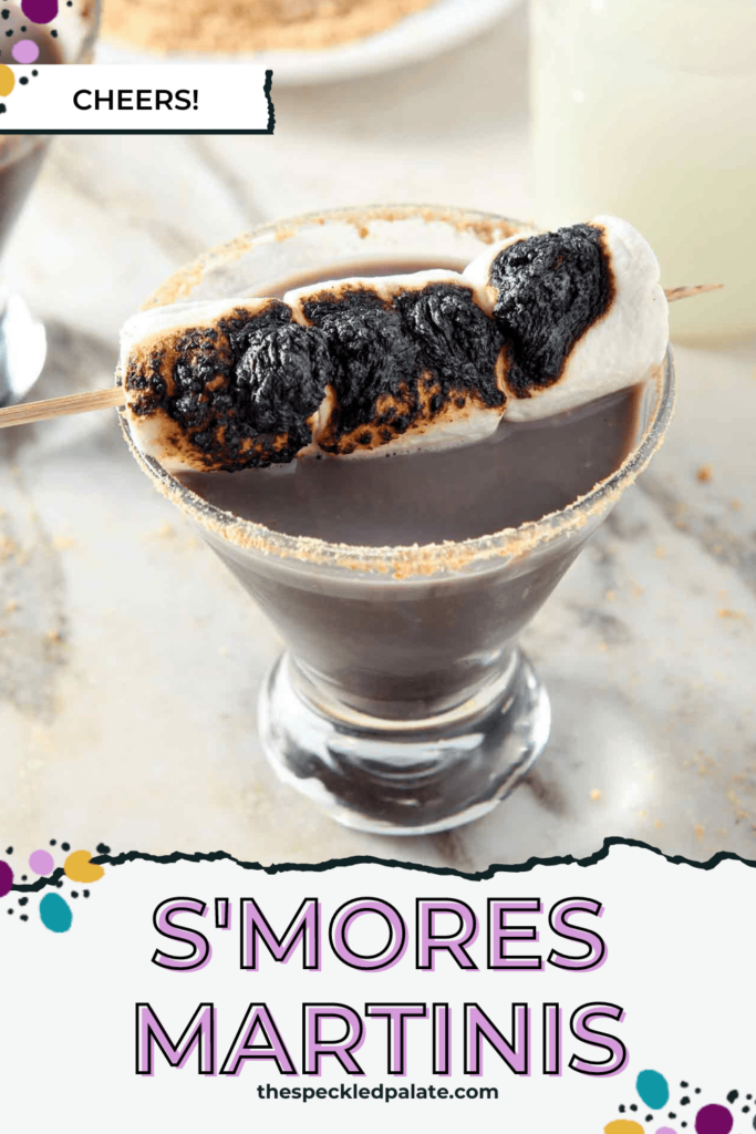 charred marshmallows on a martini with the text s'mores martinis