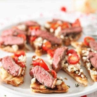 Close up of Grilled Steak Flatbread, sliced