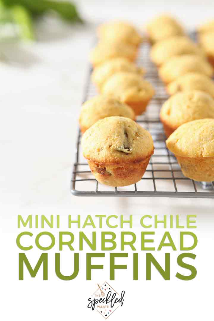 Pinterest graphic, featuring mini cornbread muffins on a wire cooling rack and text