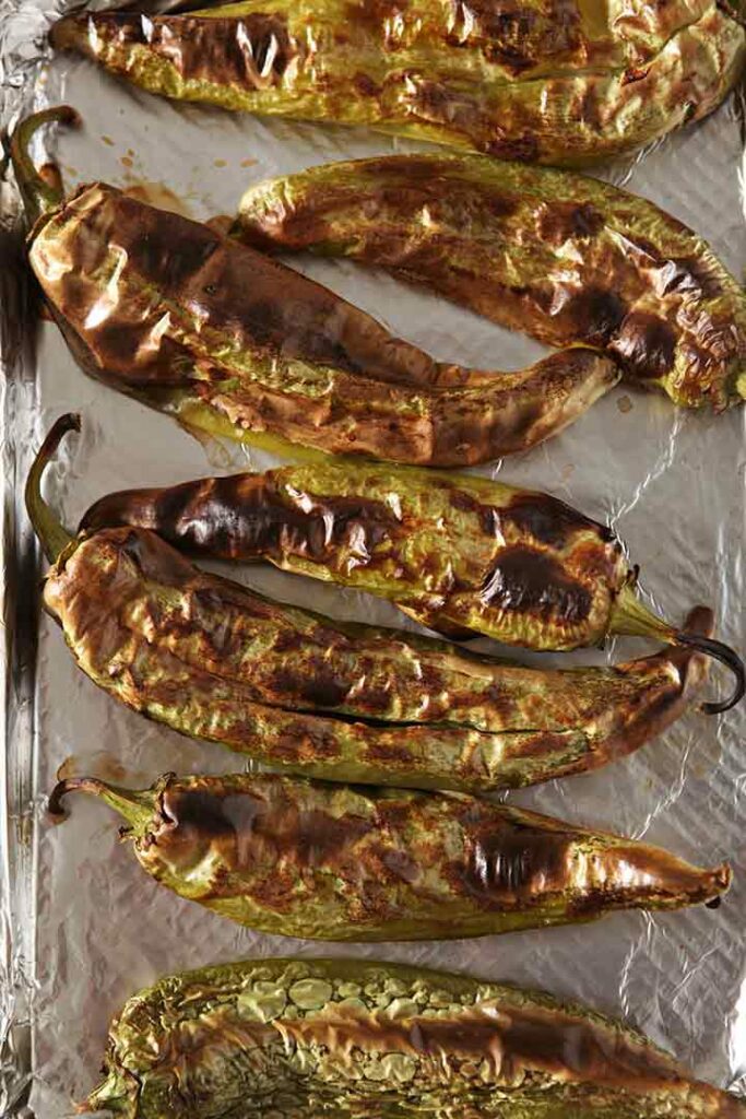 Roasted peppers on a baking sheet