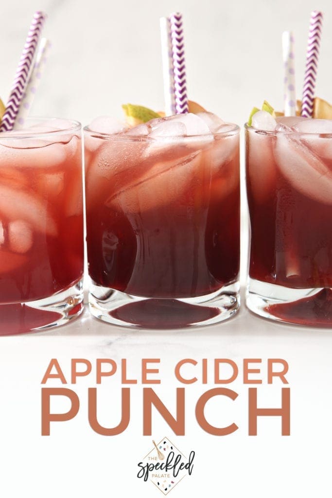 Three glasses of Individual Apple Cider Punch with Sambucus are shown, with Pinterest text