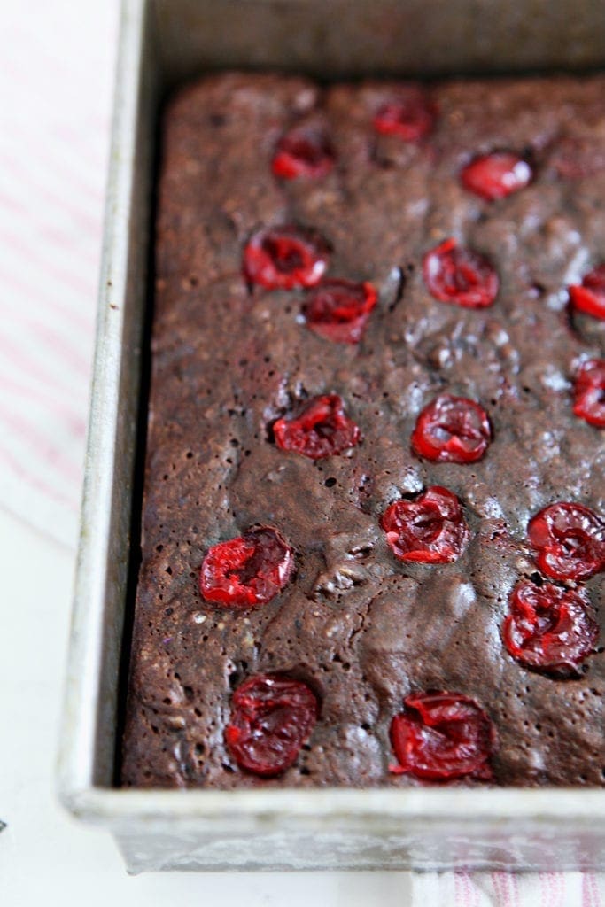 Close up of baked brownies in a pan