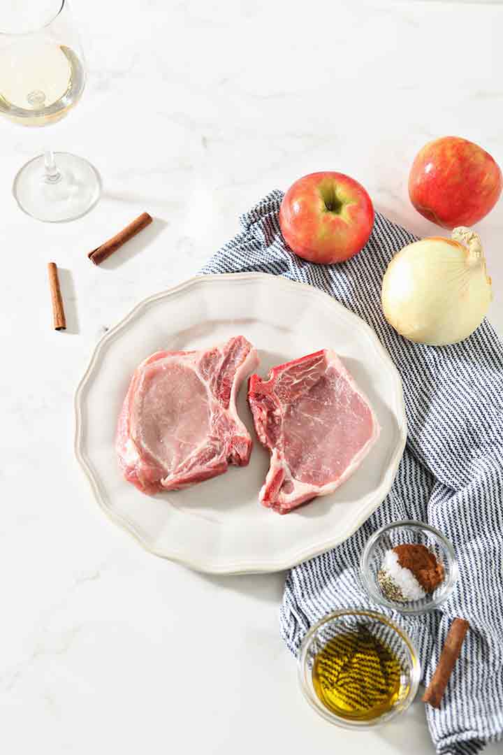 Ingredients for Pork Chops with Caramelized Apples and Onions