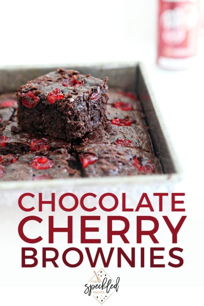 Dr Pepper Chocolate Cherry Brownies are stacked in a pan, with Pinterest text