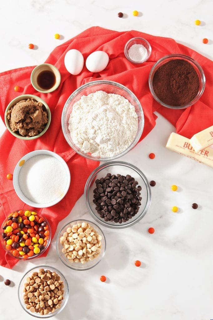 Ingredients for the cookies, from above, in separate bowls