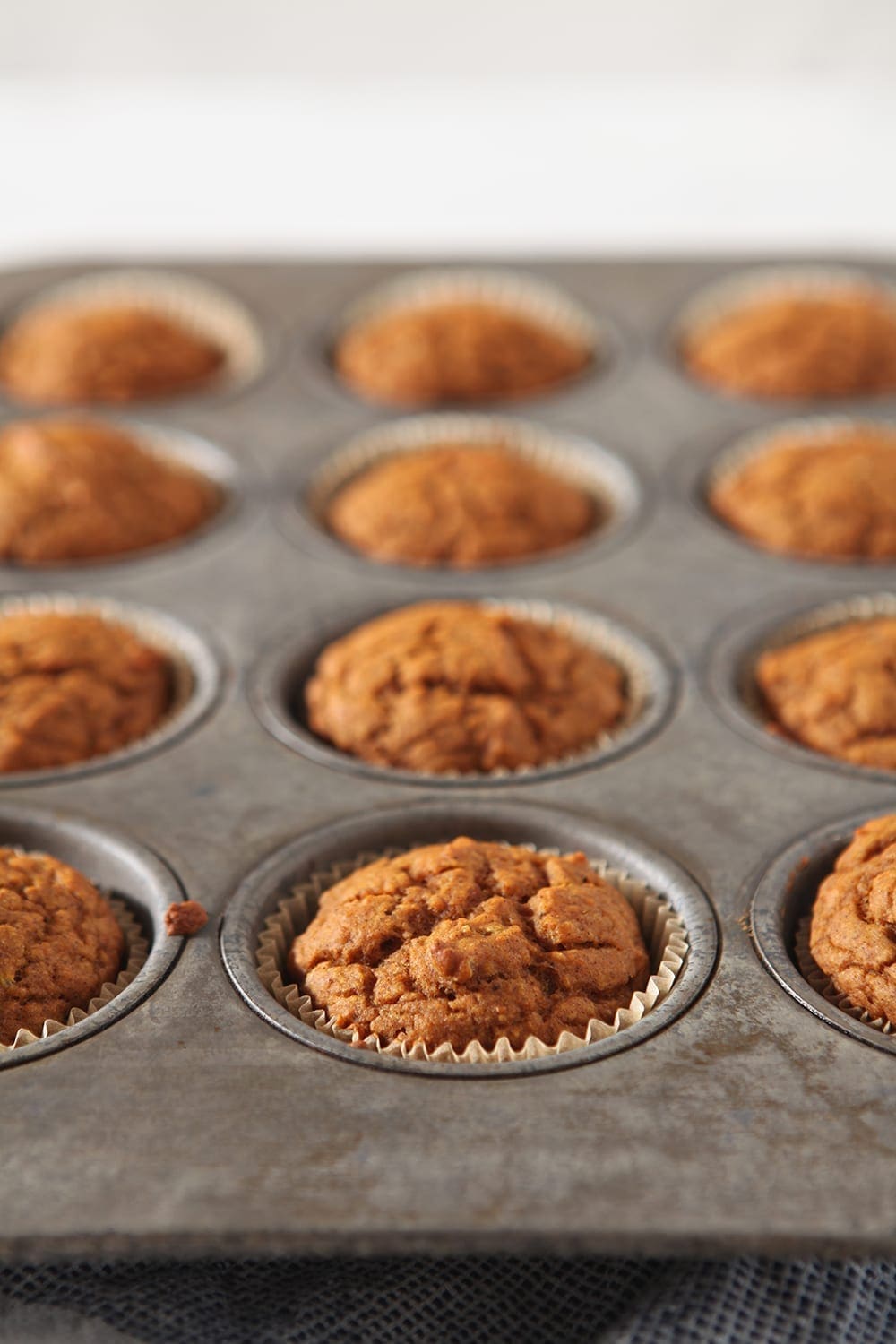 Baked muffins in the muffin tin, after baking