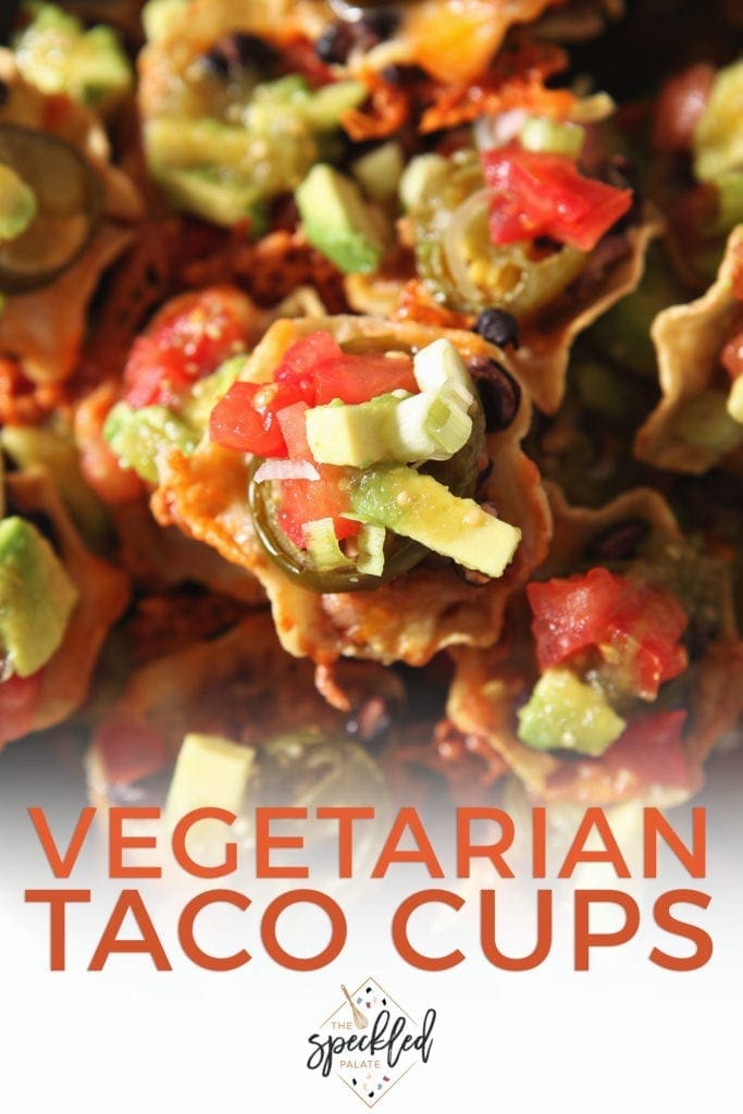 Close up of Individual Vegetarian Taco Cups, with Pinterest text