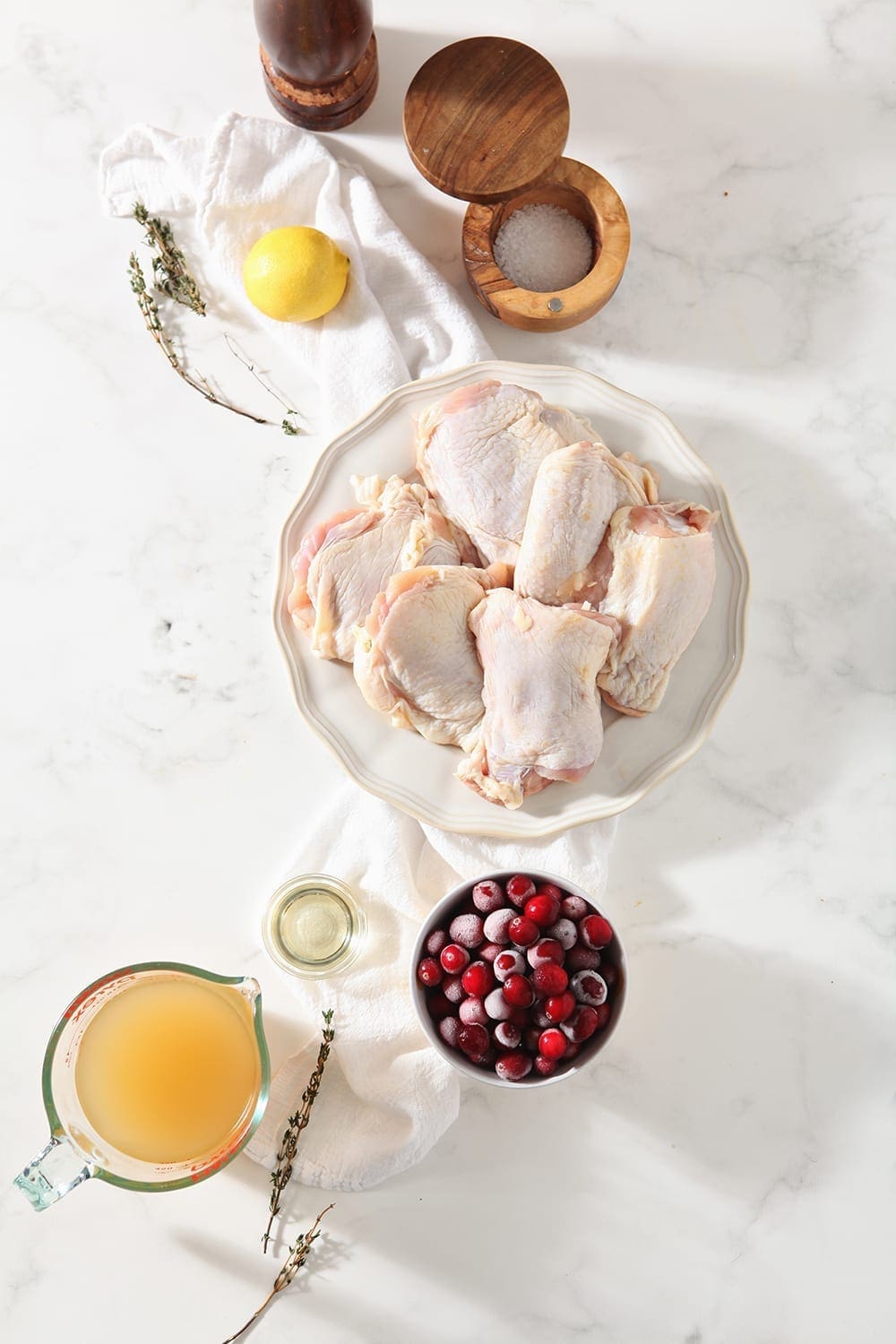 Ingredients for the recipe are shown from above, before cooking