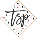 Logo with the letters TSP in a square with paint splatters