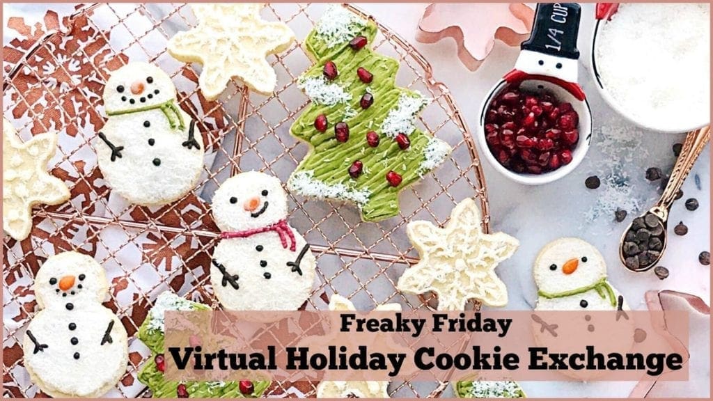 Banner with cookies and text about the Freaky Friday Cookie Exchange