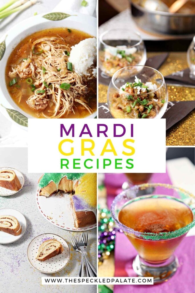 Collage of four Mardi Gras recipe images with Pinterest text