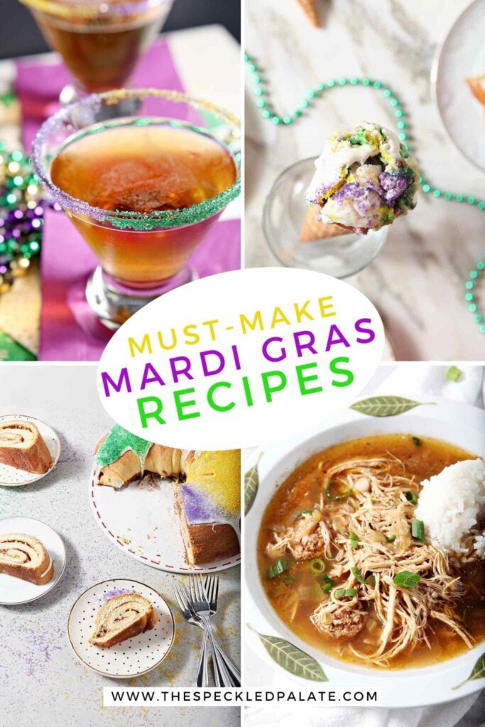 Collage of four Mardi Gras recipe images with Pinterest text