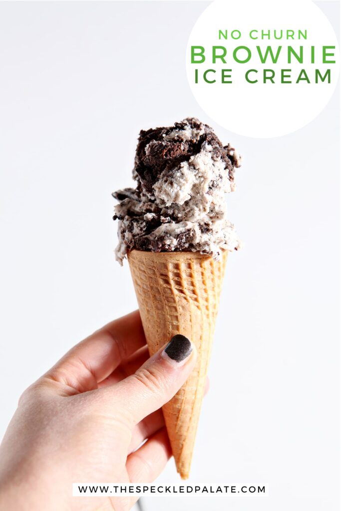 A woman holds up a cone of ice cream, with Pinterest text