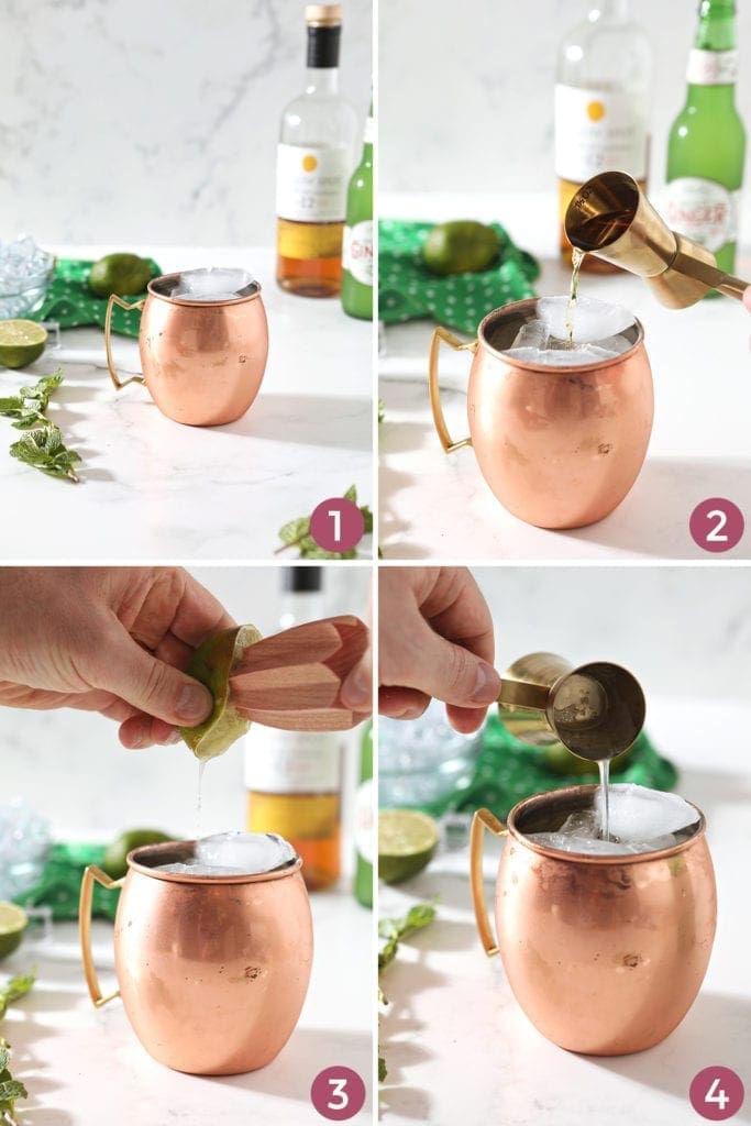 A collage of four images shows how to mix the Moscow Mule variation