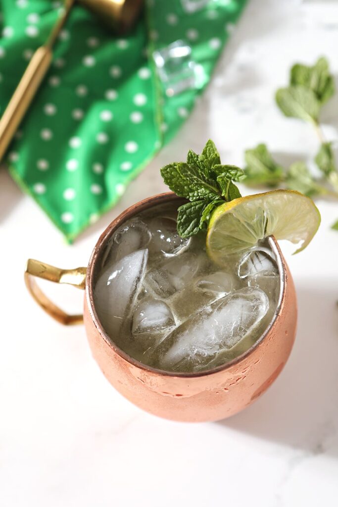 Overhead of an Irish Mule, garnished and ready for drinking