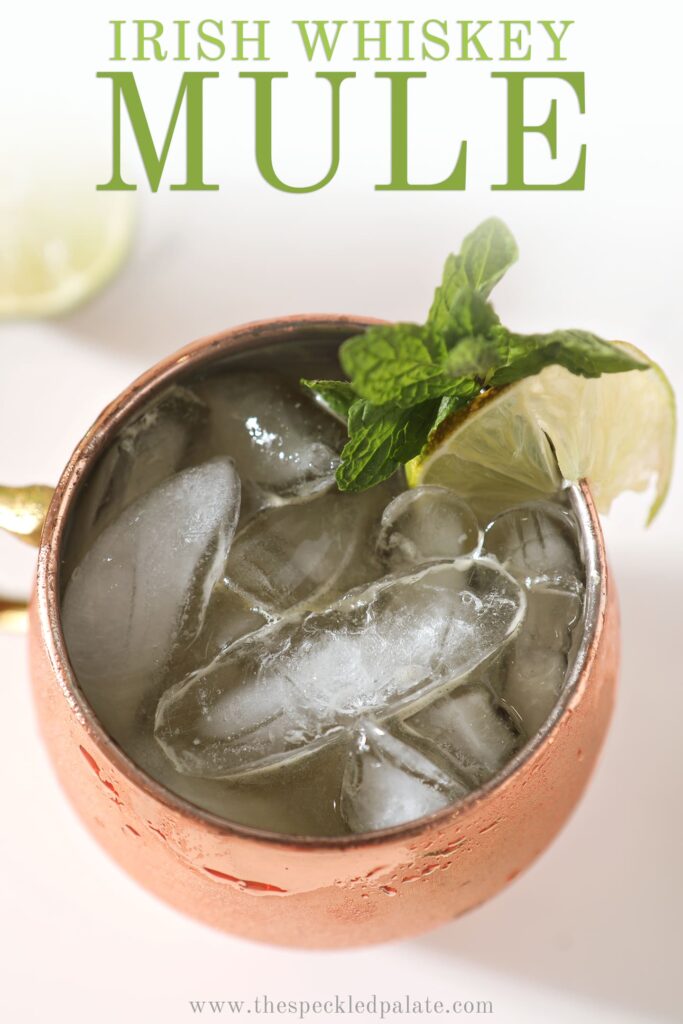 Close up overhead of an Irish Mule, with Pinterest text