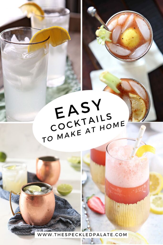 Collage showing 4 simple cocktails to make at home with Pinterest text