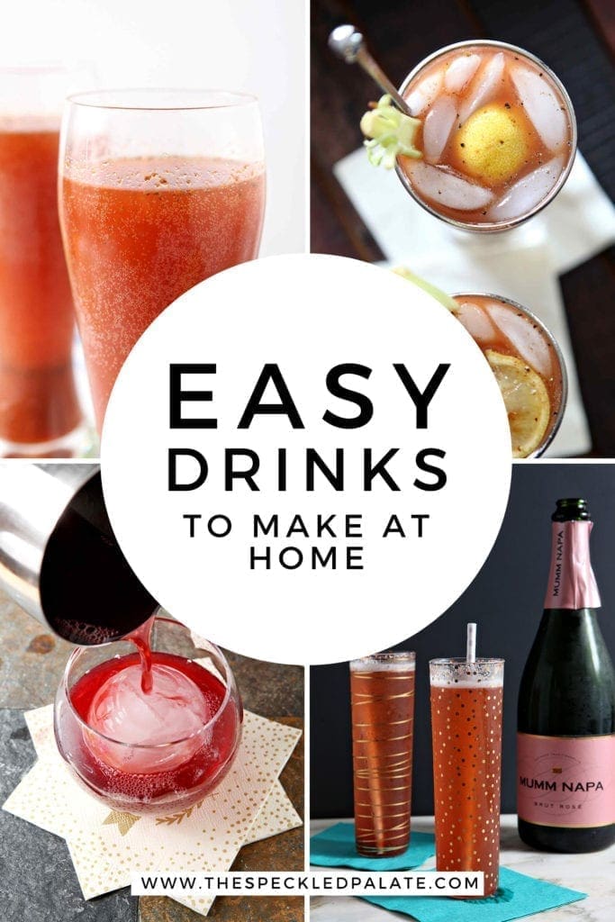 Collage showing 4 simple cocktails to make at home with Pinterest text