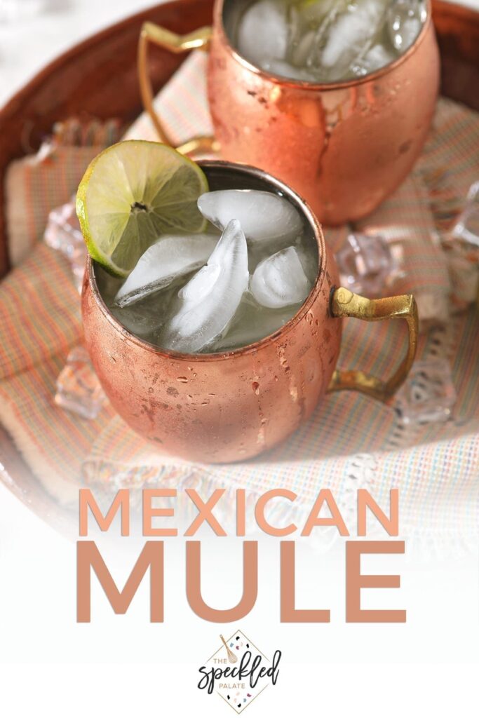 Close up of two Mexican Mules on a platter, with Pinterest text