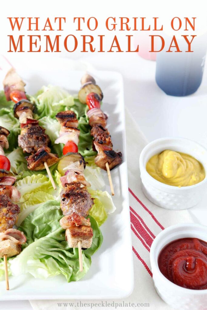 Cheeseburger kebabs on a platter, with Pinterest text