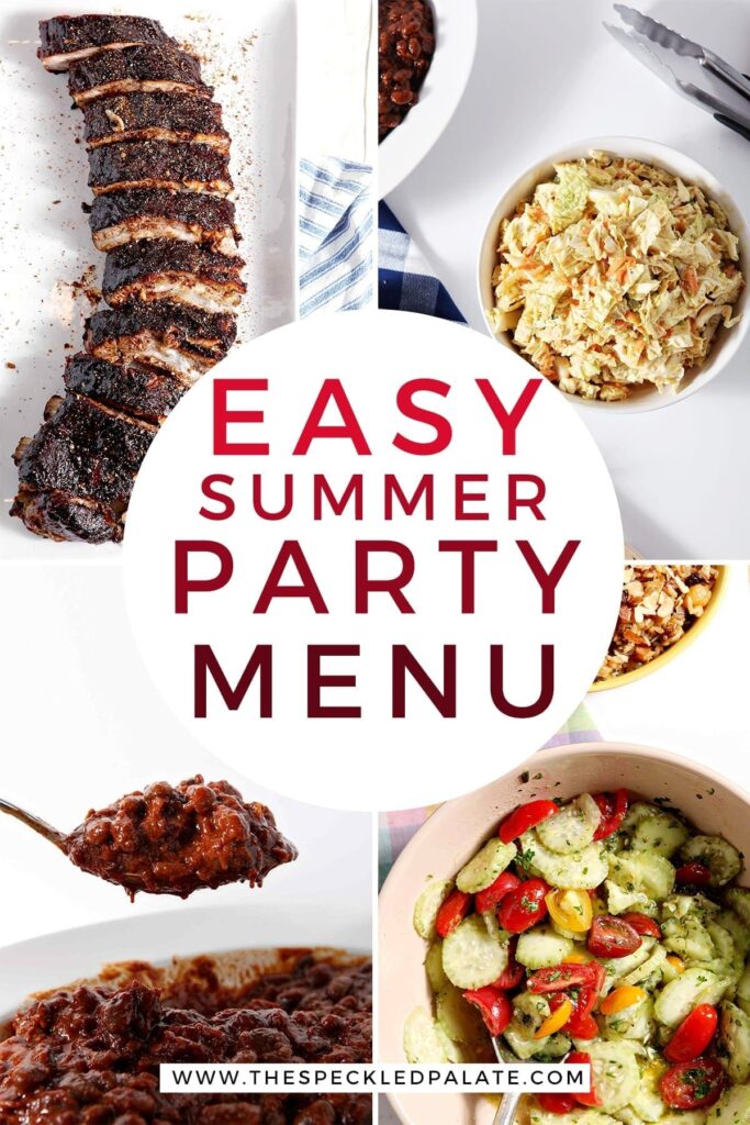 Collage of four images with the text "easy summer party menu"