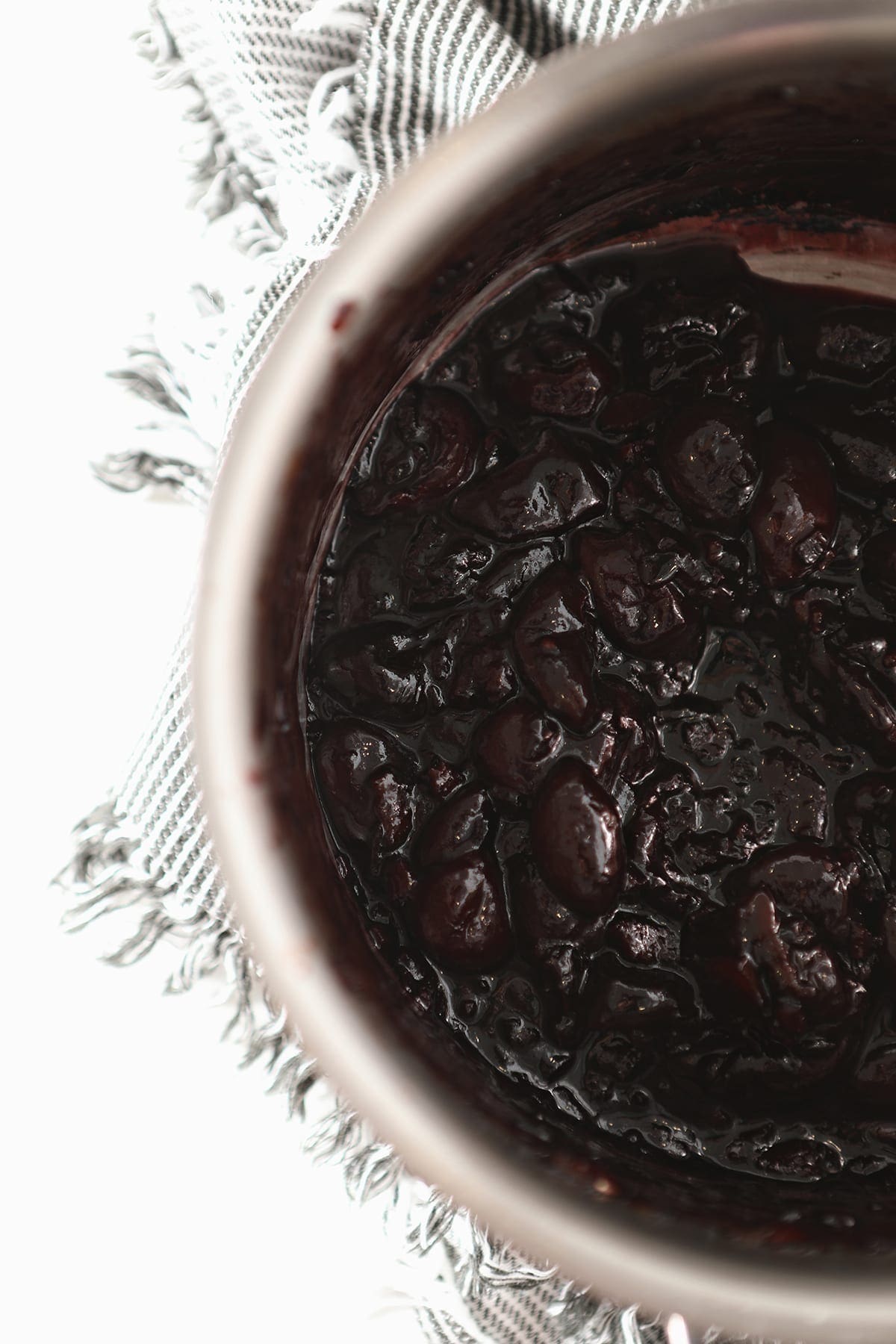 Close up of Bacon Cherry Compote in a saucepan
