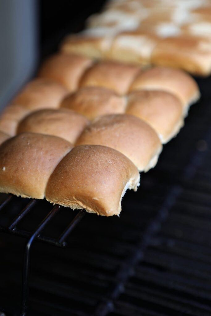 Buns toast on the grill