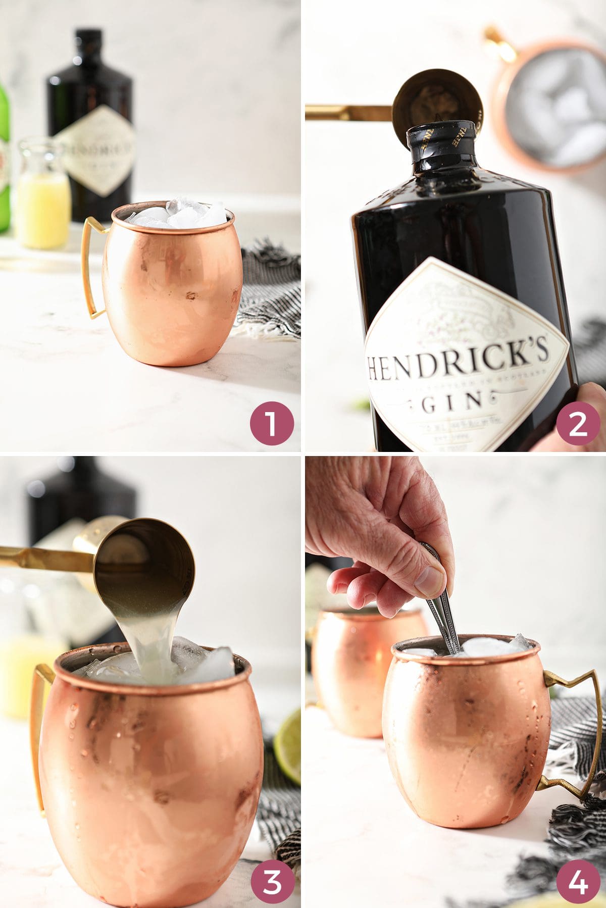 Collage showing how to make a moscow mule with gin