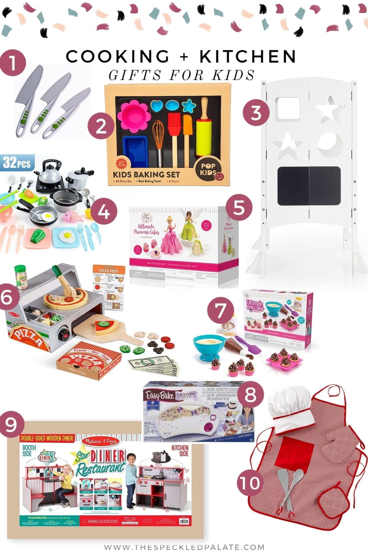 A collage including 10+ cooking gifts for kids