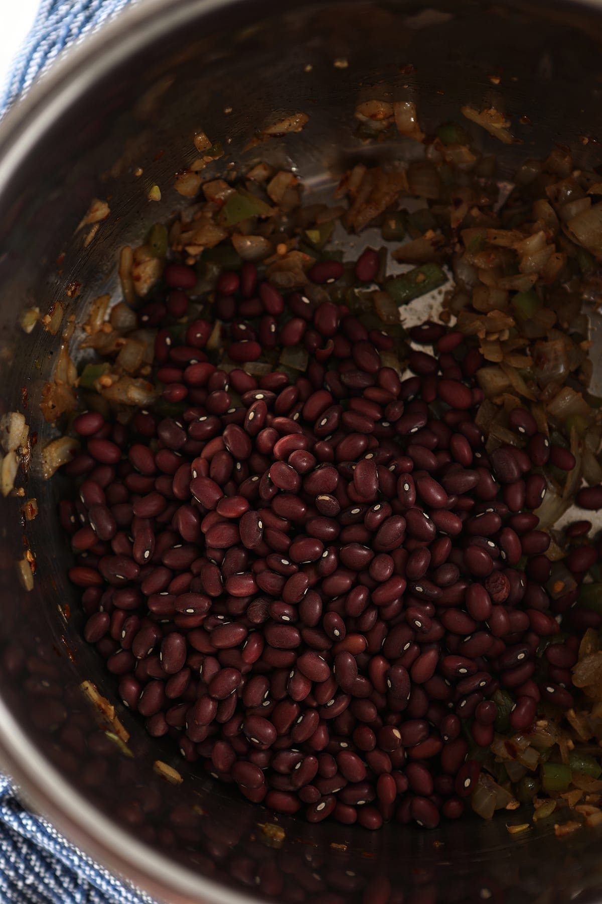 Dry red beans in the Instant Pot pot with the vegetables