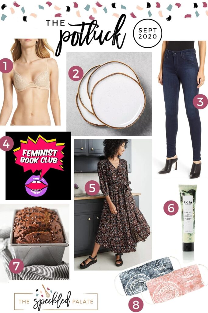 A collage of beauty, clothing and kitchen items on The Speckled Palate's September 2020 love list