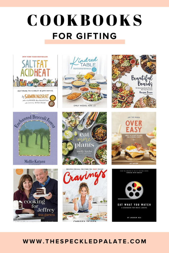 Collage of nine cookbooks with the text 'cookbooks for gifting'