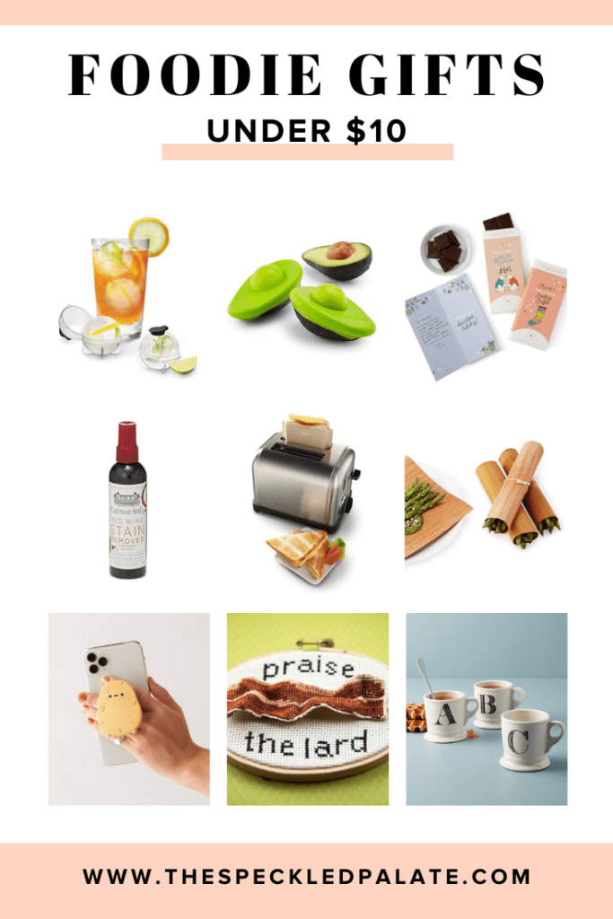 Collage of nine items that are gifts for foodies under $10