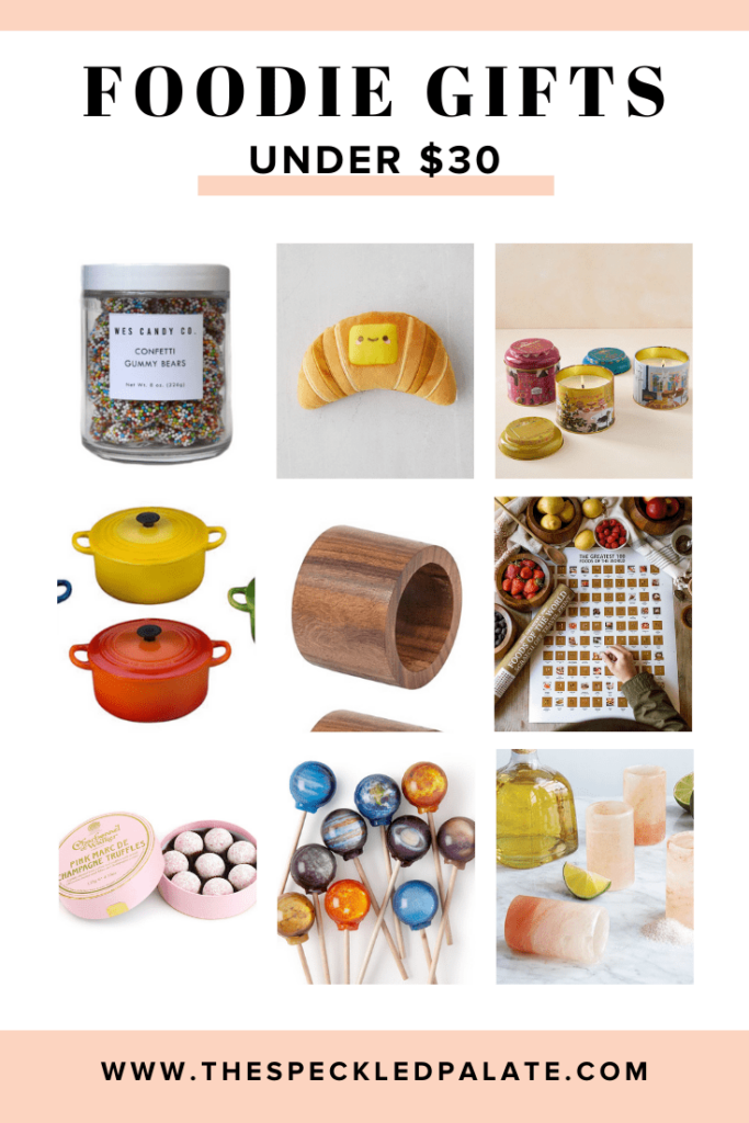 Collage of nine items that are gifts for foodies under $30