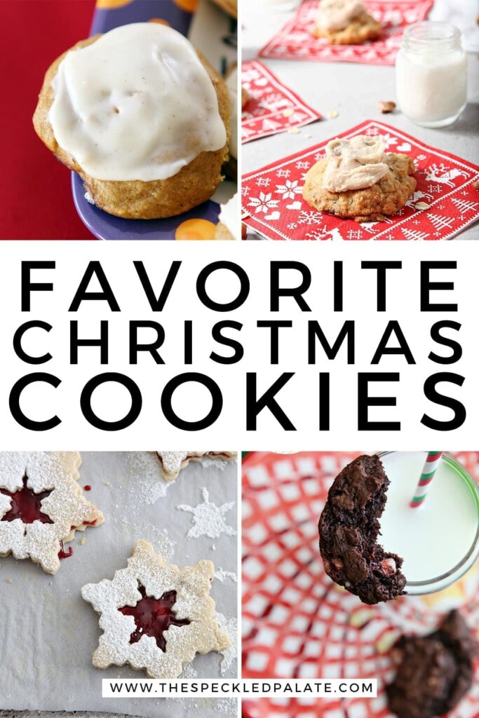 Collage of four cookie recipes with the text 'favorite christmas cookies'