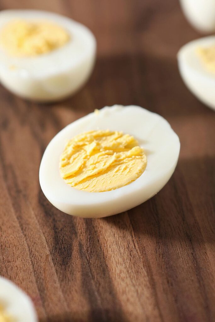 Close up of a halved hard boiled egg