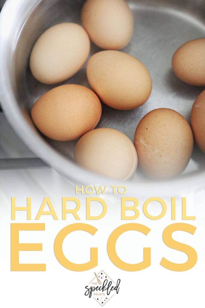 Eggs in a saucepan in water with the text 'how to hard boil eggs'