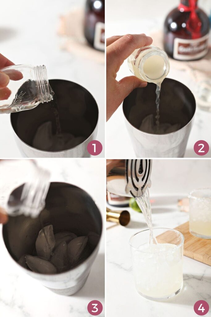 A collage of four images showing how to make a top shelf margarita with Grand Marnier