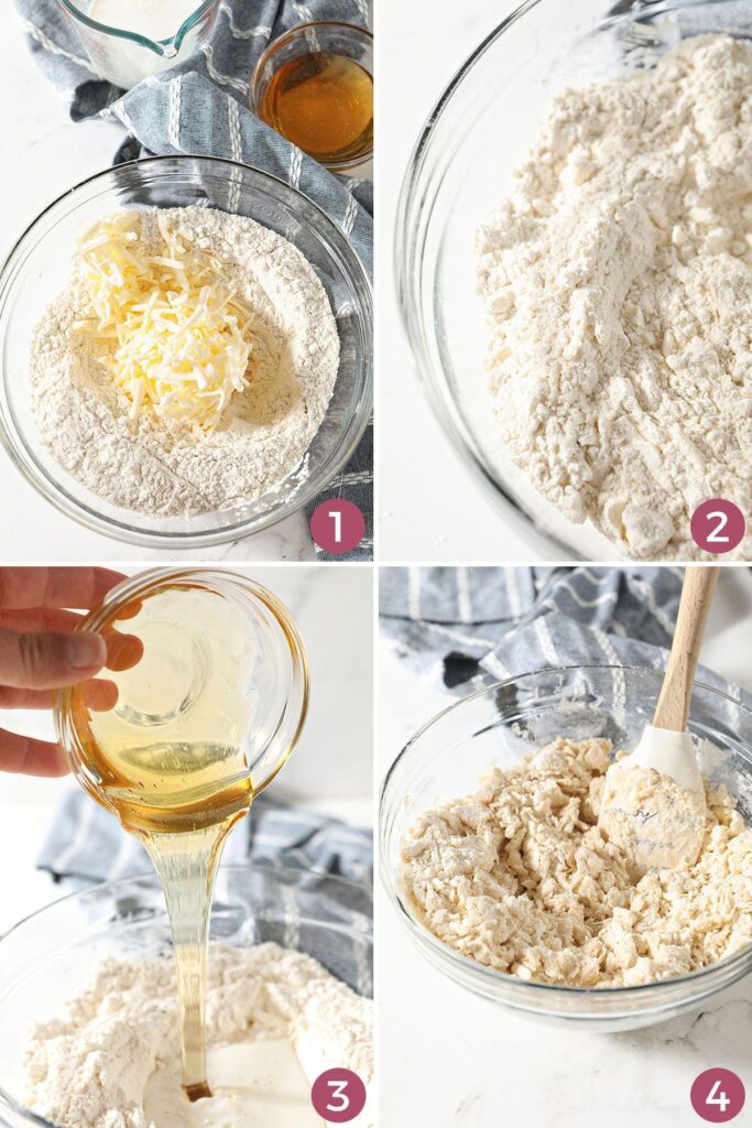 A collage showing how to make biscuit dough