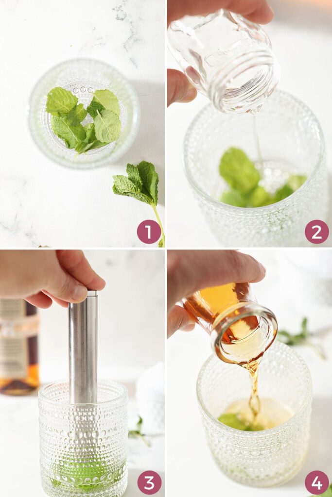 Collage showing how to make a mint julep