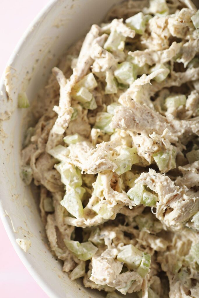 A bowl of homemade chicken salad