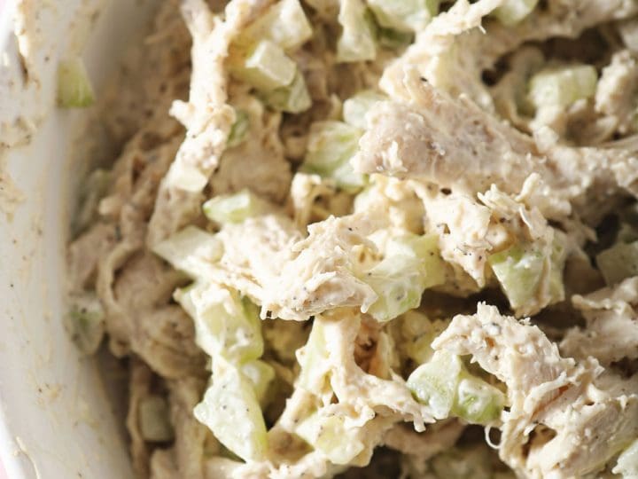 A bowl of homemade chicken salad