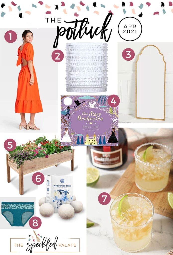 Square collage of eight items on this month's love list