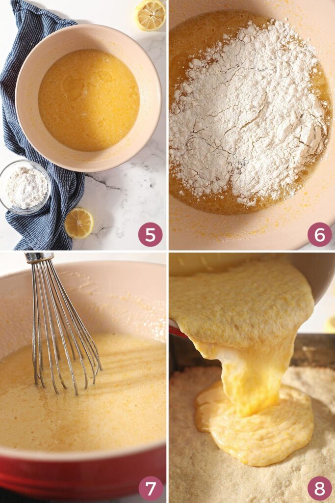 A collage of how to make lemon curd filling for the lemon bars