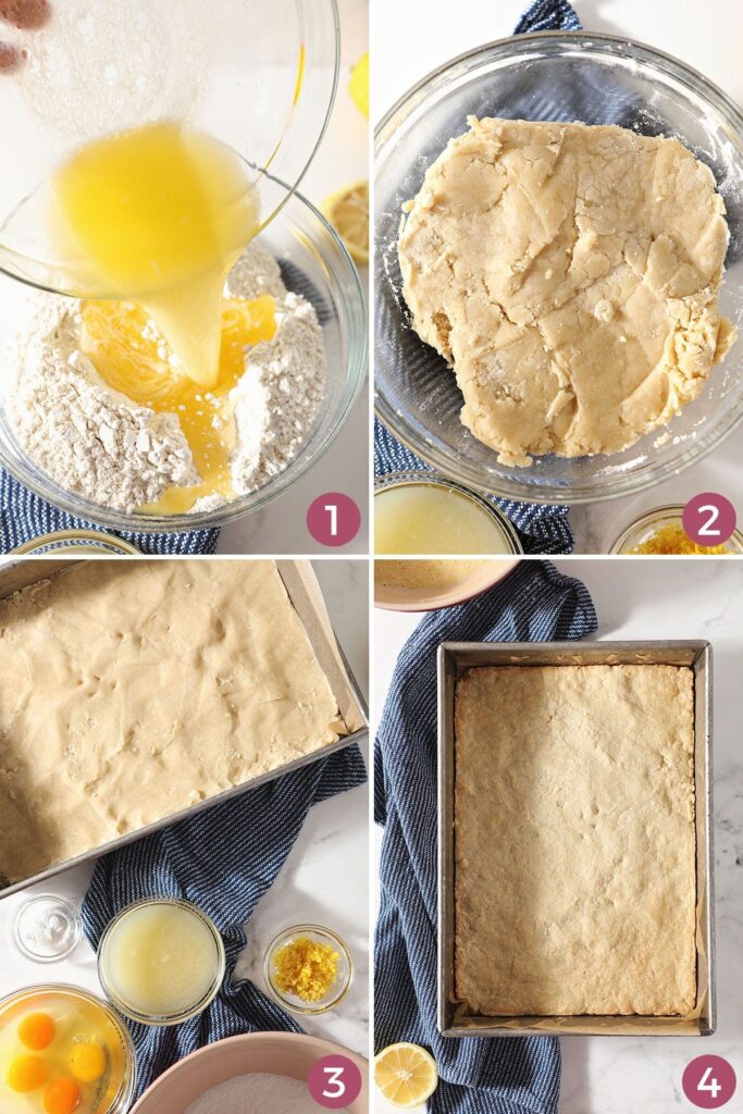 A collage of how to make shortbread crust for easy lemon bars