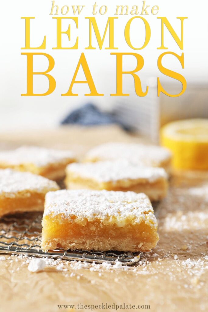 Lemon bars on a metal rack with the text how to make lemon bars