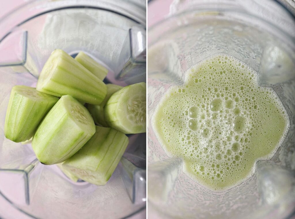 Collage showing how to make cucumber juice